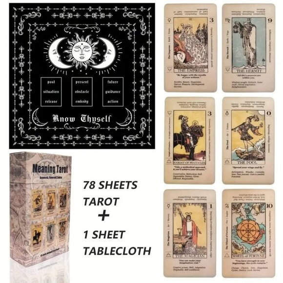 Other - Tarot Card Deck Set 78 Cards with Guidebook & Tablecloth Know Thyself Layout NEW
